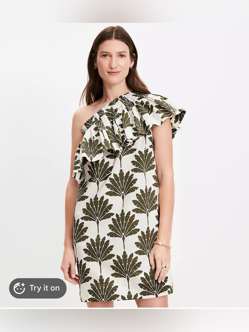 Loft Palm Ruffle One Shoulder Mini Dress